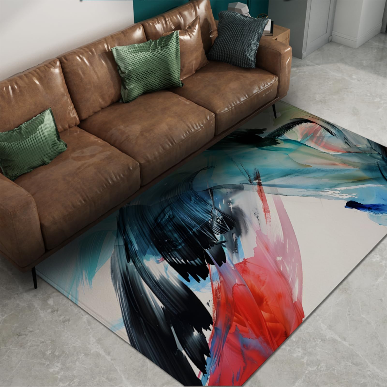 Tapis graffiti abstrait pour terrasse et salon ambiance chaleureuse