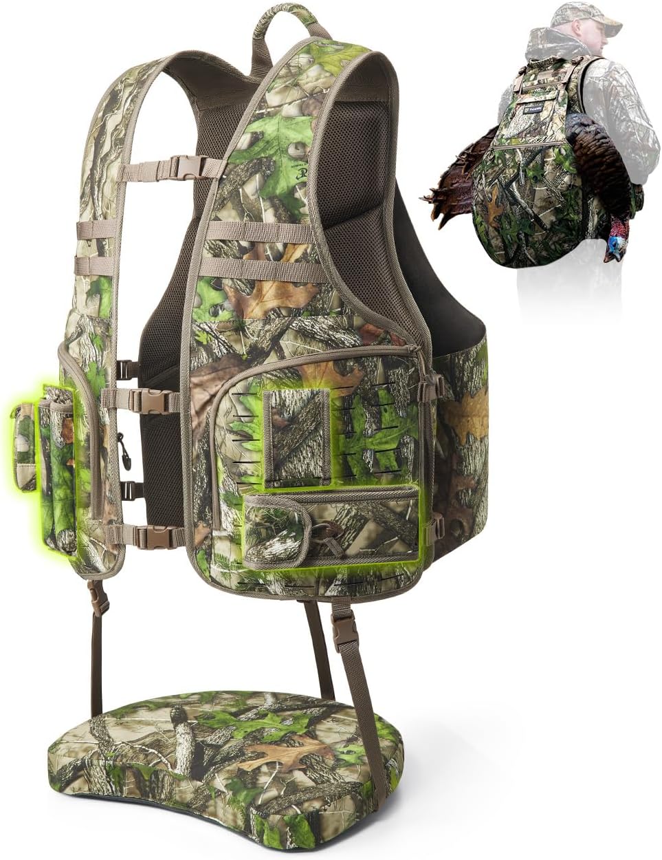 TIDEWE Turkey Vest with Seat, MOLLE System Vest with 4 Modular Add-Ons, Turkey Vest for Men & Women