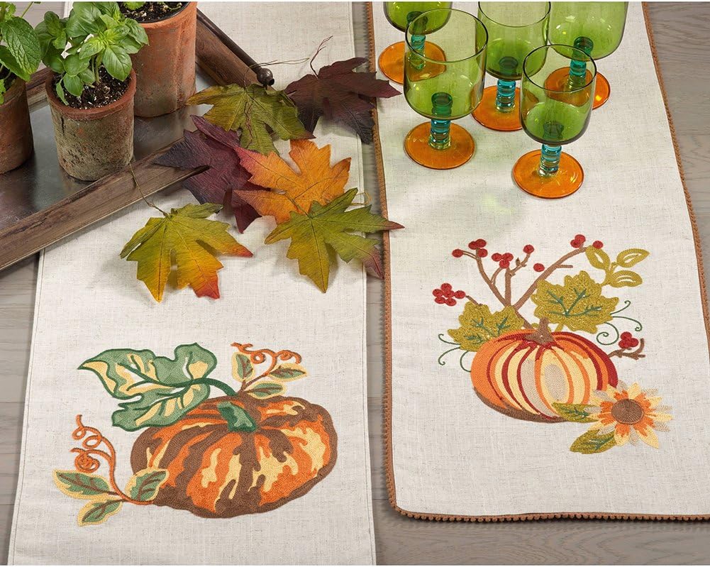 Fennco Styles Embroidered Pumpkin Collection Thanksgiving Table Runner (Pumpkin)