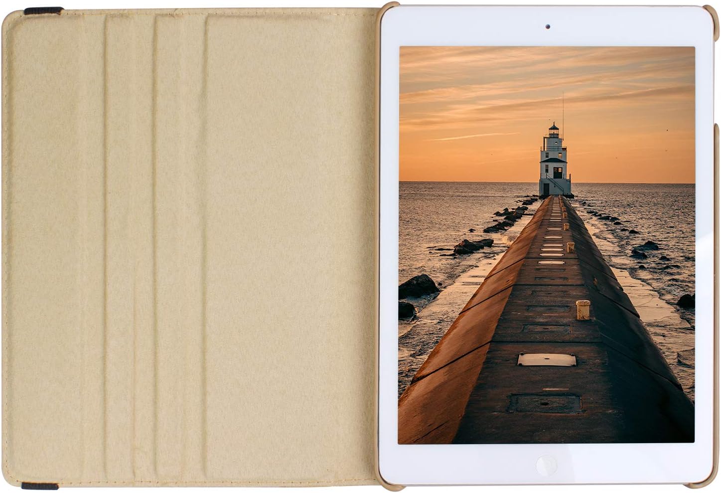 NEWQIANG iPad Air 1st Generation Case with Screen Protector - iPad 5th 6th Generation Case - 360 Degree Rotating Stand, Auto Sleep Wake, Shockproof - A1822 A1823 A1474 A1475 (Light Golden)