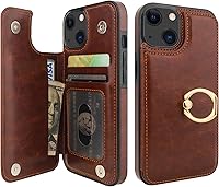 Vista 13 de ONETOP - Funda tipo cartera para iPhone 13 con soporte para tarjetas, anillo de rotación de 360°, bloqueo RFID, piel sintética, doble cierre Rojo