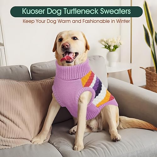 Miniatura 4 de Kuoser Suéter para perro, suéter de punto trenzado para mascotas, ropa cálida para cachorros, ropa cálida de cuello alto para perros, ropa de punto