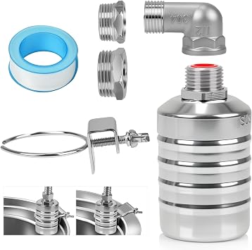 304 Stainless Steel Float Valve with 1/2", 3/4" & 1" Adapters Fully Automatic Water Level Controller for Water Tanks, Aquariums, Livestock Troughs, Pools, Distillers and Ponds