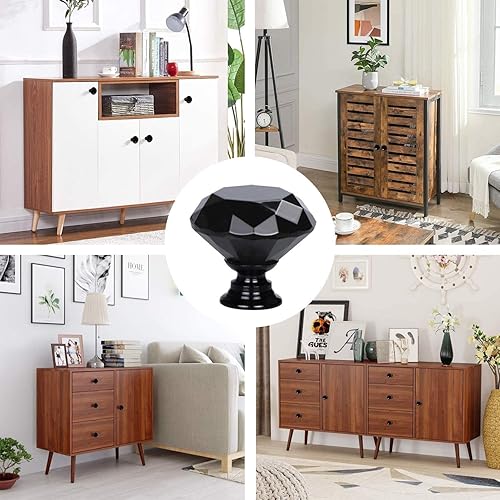 Miniatura 6 de YourGift - Juego de 6 tiradores para cajones con forma de diamante de cristal de 30 mm (1.18 pulgadas) (6 unidades, todo negro)