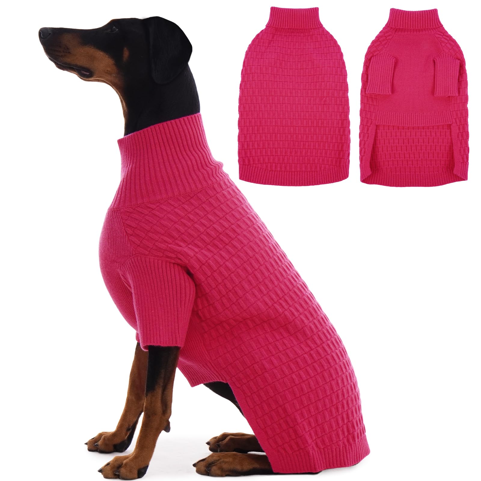Pull tricoté pour chien col roulé chaud extensible rose XXXL
