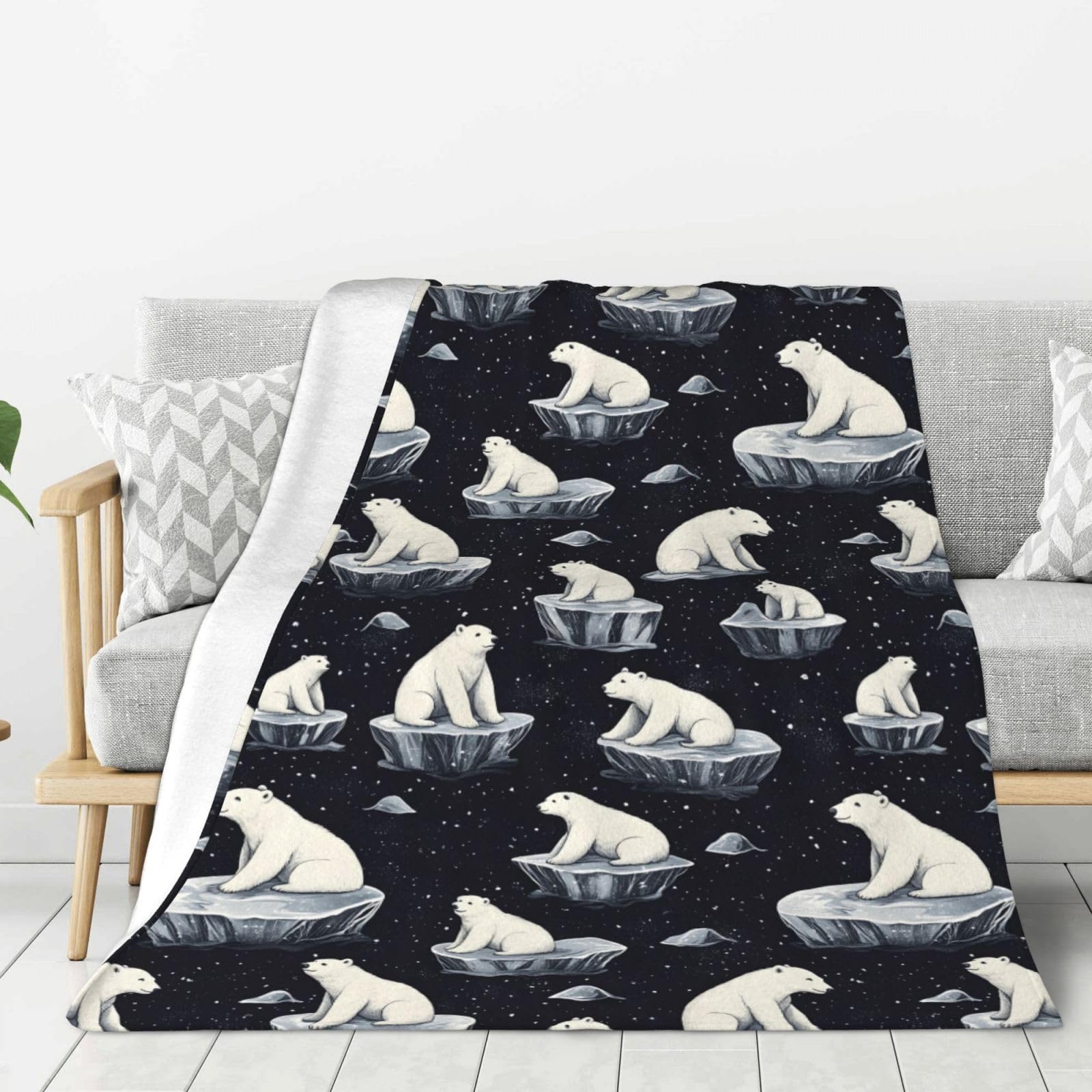 Cute Polar Bear Print Throw Blanket, Soft Lightweight Throw Blanket for Couch Sofa Bed, Cozy Fuzzy Blankets, Warm Flannel Plush Comfy Blankets 40"x30"