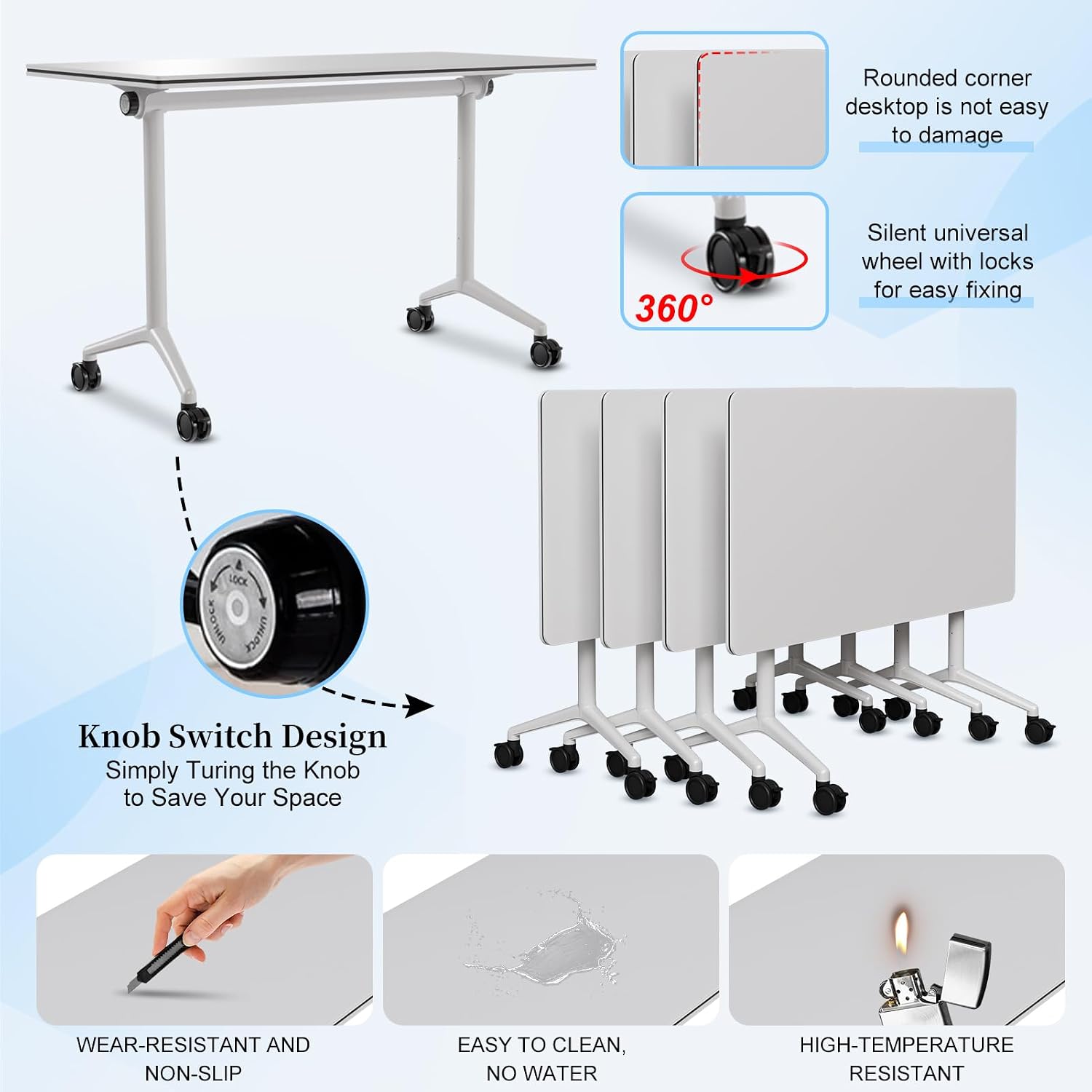 Conference Table, Folding Conference Room Tables, Modern Flip Top Seminar Training Meeting Table with Wheels, Modular Foldable Conference Tables for Home Office Classroom (White 2 Pack,63inch)