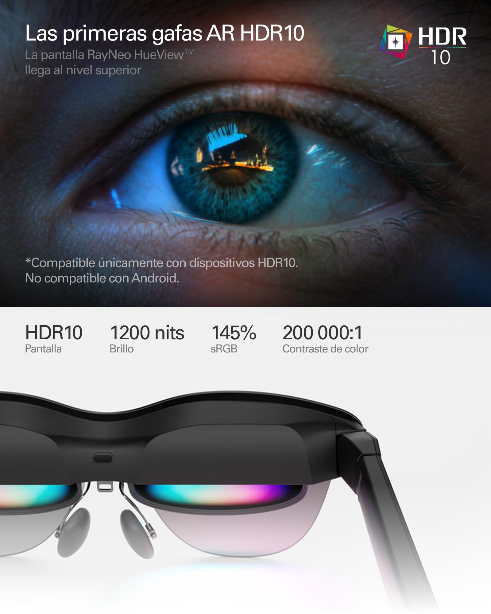 RayNeo Air 4 Pro Gafas AR/XR, Pantalla HDR10, Chip Vision 4000, Cine Virtual 201 Pulgadas, Audio by Bang & Olufsen, Gafas 3D para Películas y Juegos para iPhone 17,16,15/Android/Mac/Steam Deck/PS4/5