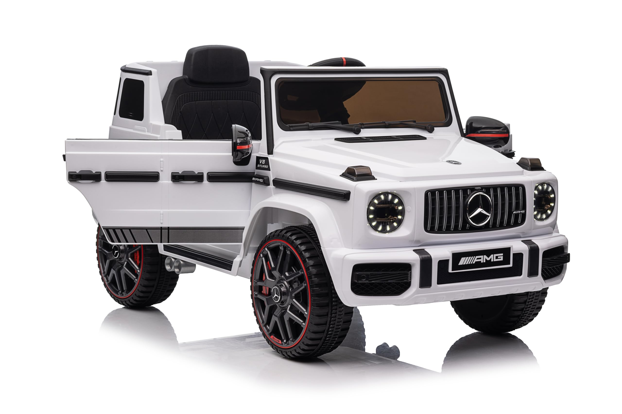 LEADZM Kinder Elektroauto Mercedes G63, 4 stoßdämpfende Räder, 12V 7ah, Fernbedienung, Kinderauto Kinderfahrzeug (Blanc)