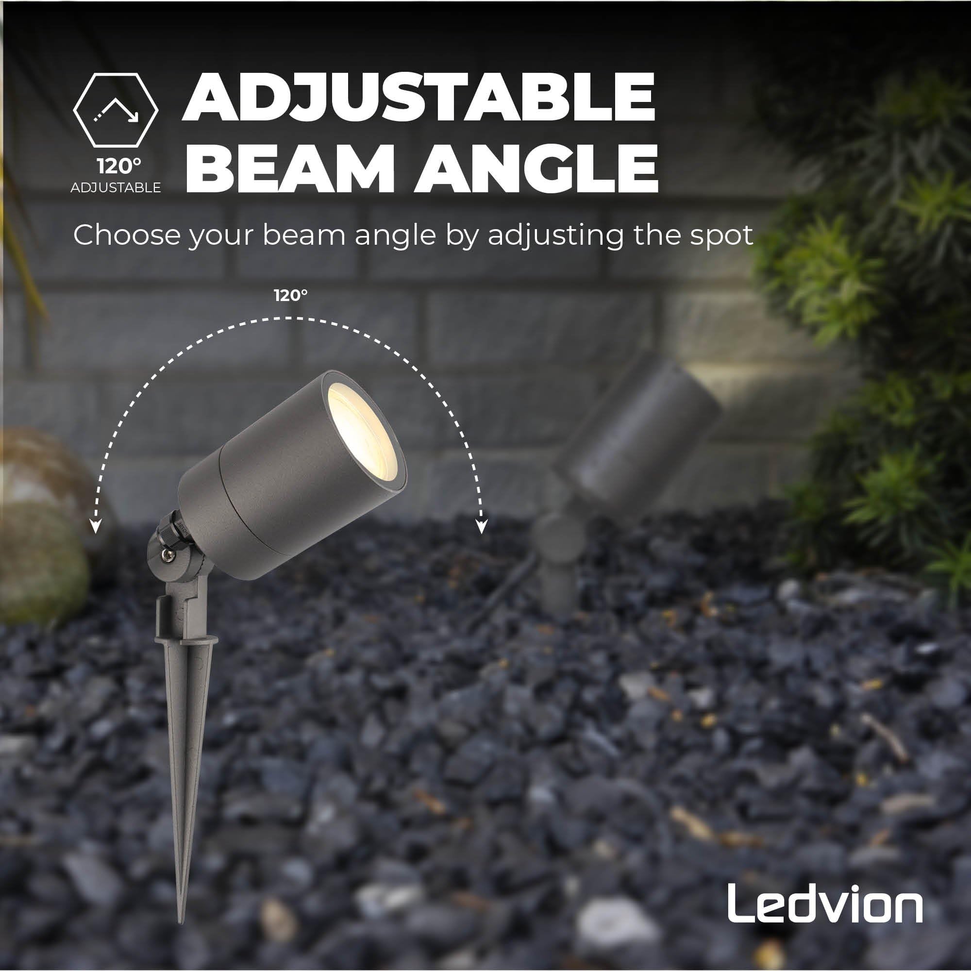 Ledvion IP65, reflektor zewnętrzny ze szpikulcem do wbijania, oprawą GU10, przewód z wtyczką 2 metry, antracyt
