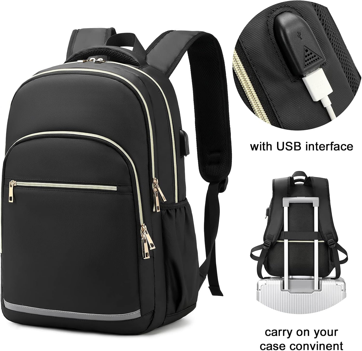 One-Day Sale: Up to 50% Off BLUBOON Backpack for Women 15.6 Inch Laptop Bookbag College School Backpack Girls Floral Schoolbag Compartment Daypack for Business Travel with USB Charging Port and Headphone Interface(Black)
