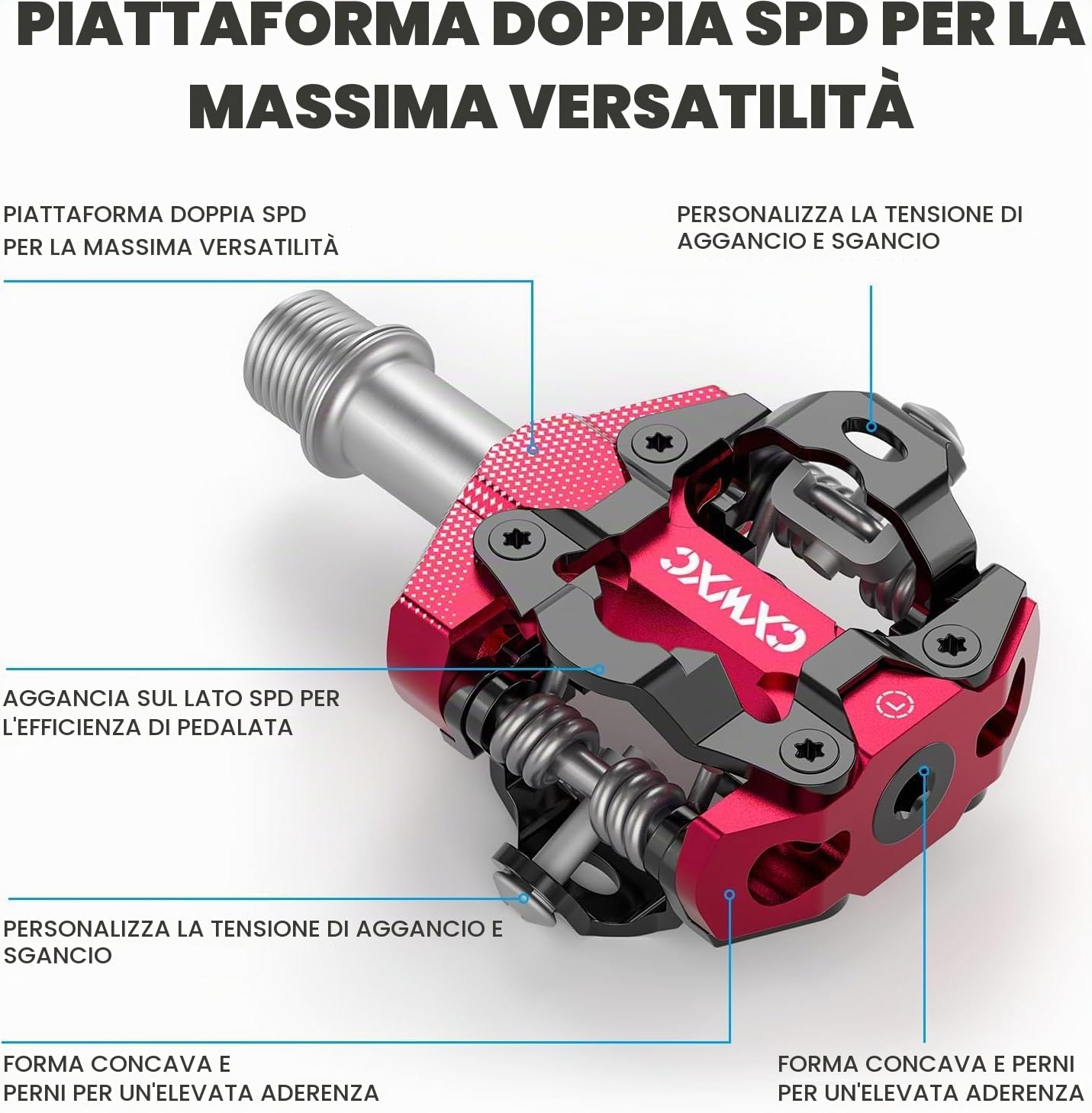 CXWXC Pedali per bicicletta Clic, pedali per mountain bike, pedali double face, piattaforma larga, antiscivolo, con 3 cuscinetti in alluminio, leggeri per mountain bike, trekking
