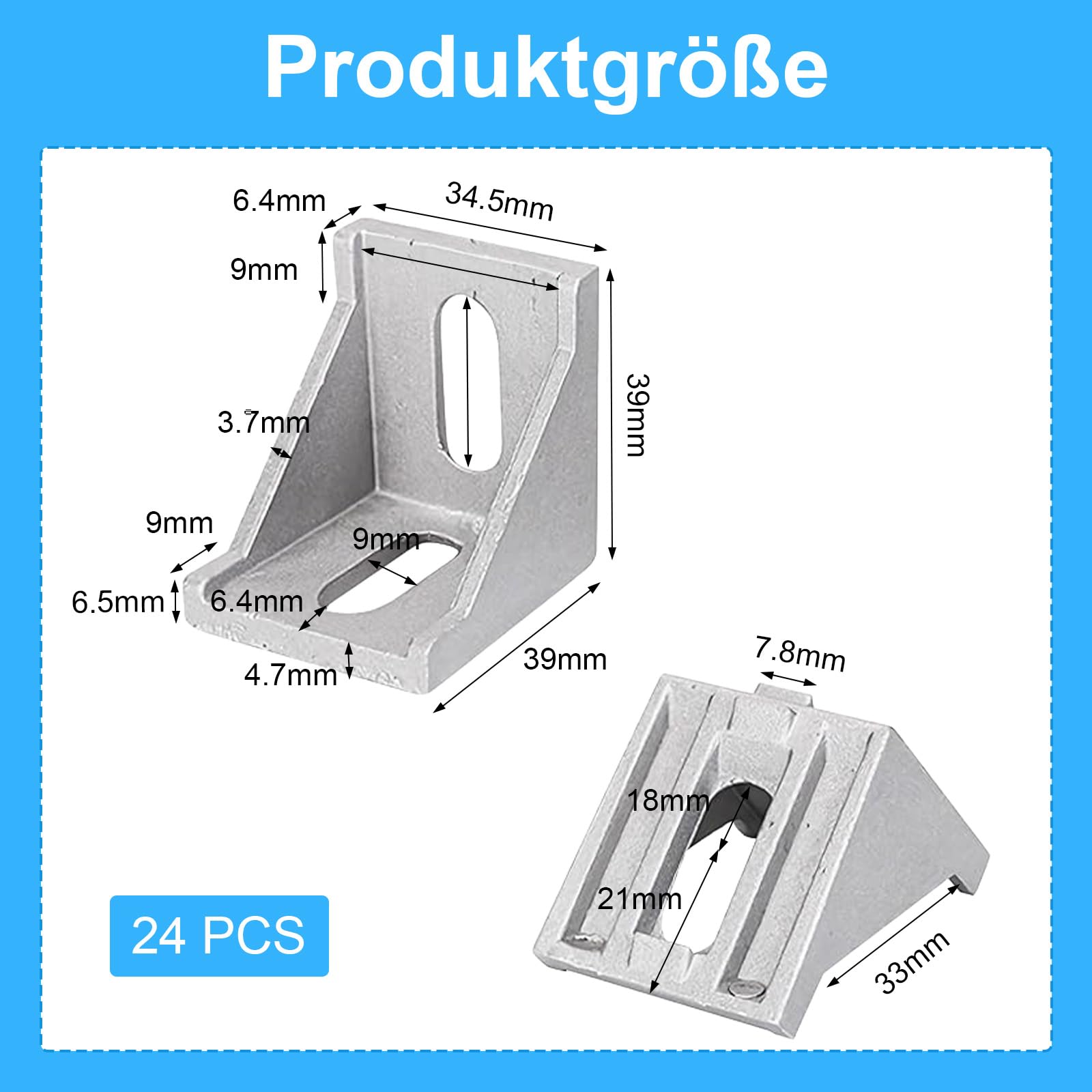 Foonary 24 angoli in alluminio 40 x 40, tipo rinforzato, alluminio pressofuso per profilo in alluminio 40 x 40, sabbiatura bianco argento, adatto per router CNC e collegamento profilo in alluminio