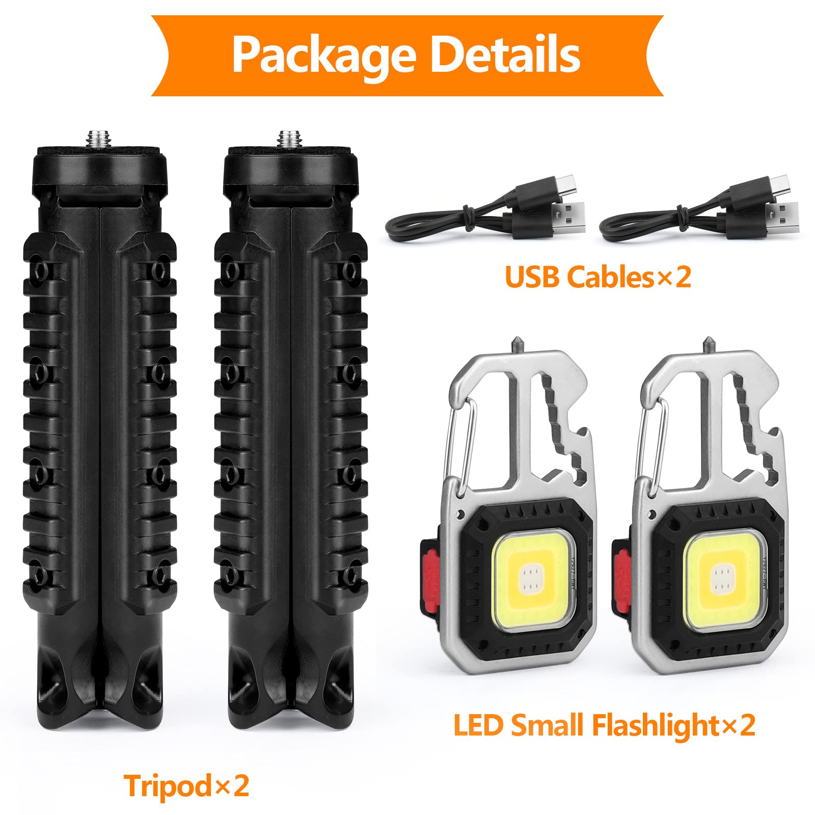2 szt. mini przenośna lampa robocza, wodoodporna latarka do kluczy, akumulator, 800 lumenów, podstawa magnetyczna, na kemping, naprawa, awaryjne (2 szt. + stojak)