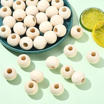 Ornazy 250Pcs 25mm Wood Round Spacer Beads Wooden Large Hole Craft Balls Natural Unfinished Macrame Beads for Jewelry Making DIY Accessories