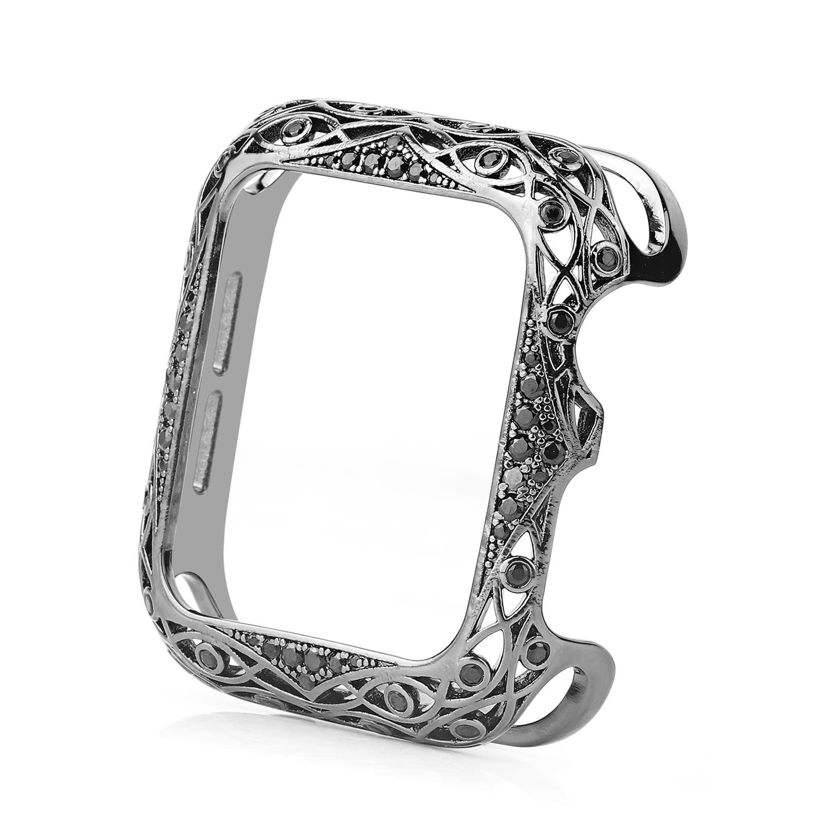 Bling Case Compatible with Apple Watch 40mm 44mm SE Series 6/5/4 Screen Protector Replacement for iWatch 38mm 42mm 3/2/1 Rhinestone Crystal Diamond Stainless Steel Bumper (Black Rhinestone, 42mm/44mm)