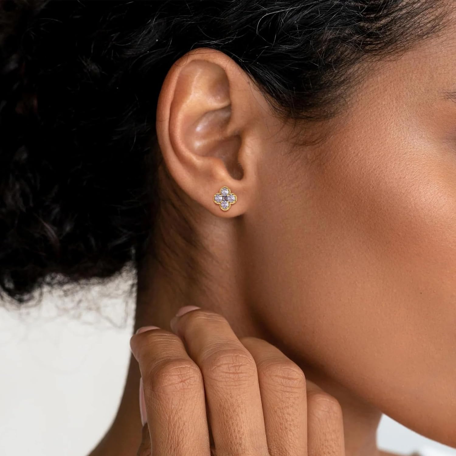 Gold Stud Earrings for Women Trendy 14K Gold Plated Dainty Small Red Flower Cubic Zriconia Clover Studs Birthstone Earrings Jewelry for Women Birthday Gifts - Image 3