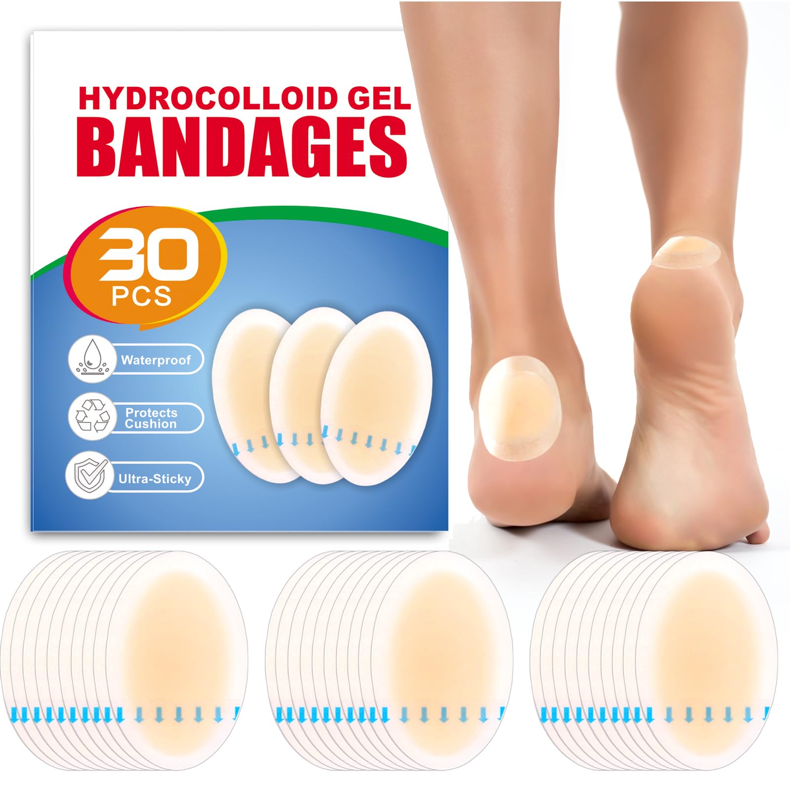 Hydrocolloid Blister Bandages 30 Count Oval Pads