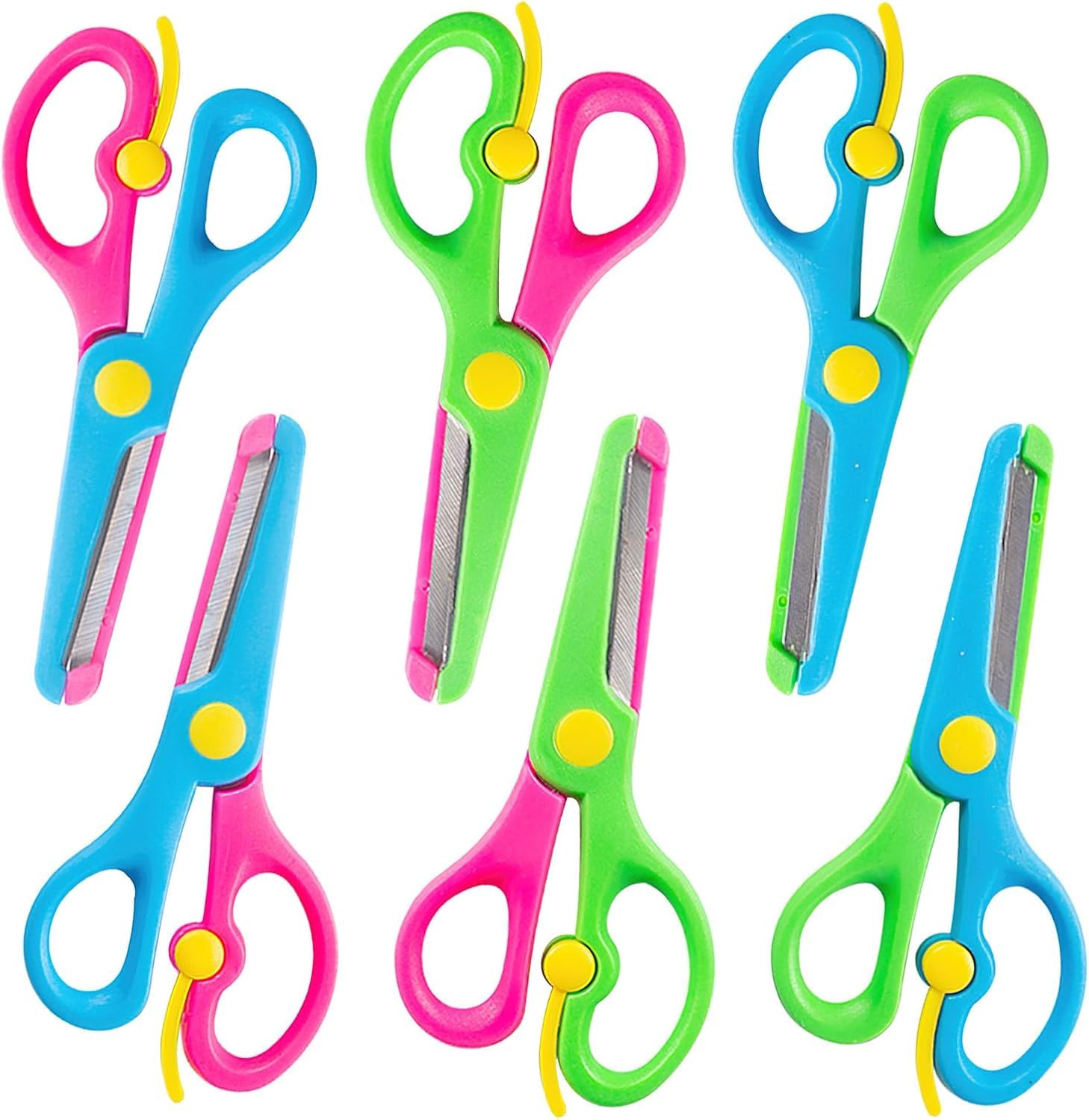 LOVESTOWN Kids Safety Scissors - 6 PCS Blunt Tip School Shears with Comfort Grip & Steel Blades, Anti-Pinch Design for Children's Paper Cutting, Ideal for Art Craft, Toddler Preschool