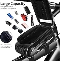 Vista 6 de OOKUU Bolsa de bicicleta para bicicleta, bolsa impermeable para bicicletas con marco frontal, bolsa de montaje para teléfono de bicicleta de tubo