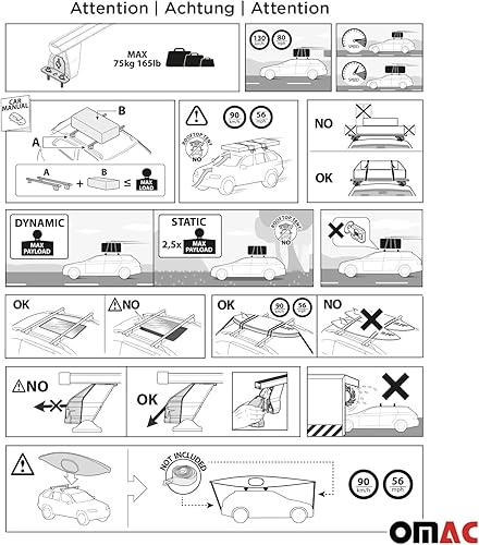 Miniatura 9 de OMAC Juego de barras transversales de techo de punto fijo para BMW Serie 5 (E39) 1996 a 2003, portaequipajes, 165 libras, aluminio, 2 piezas, negro
