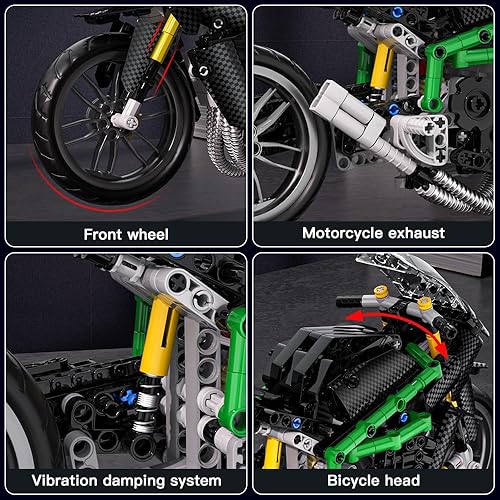 Miniatura 4 de Mould King Kit de construcción de motocicleta, kit de construcción de modelos de bicicleta 23002, juguetes de construcción para juegos creativos y