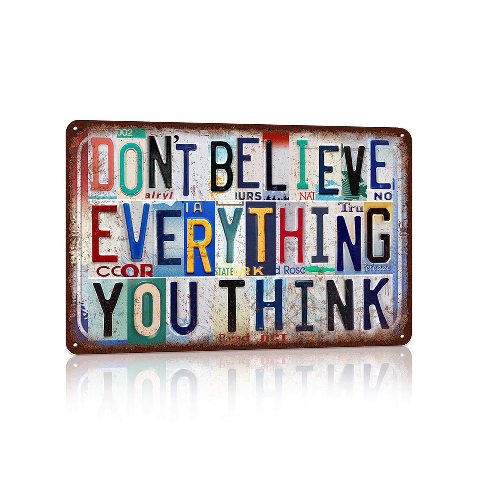 peiyeety Vintage Wall Decor Inspirational Quotes Metal Sign Tin Signs Poster - Don't Believe Everything You Think