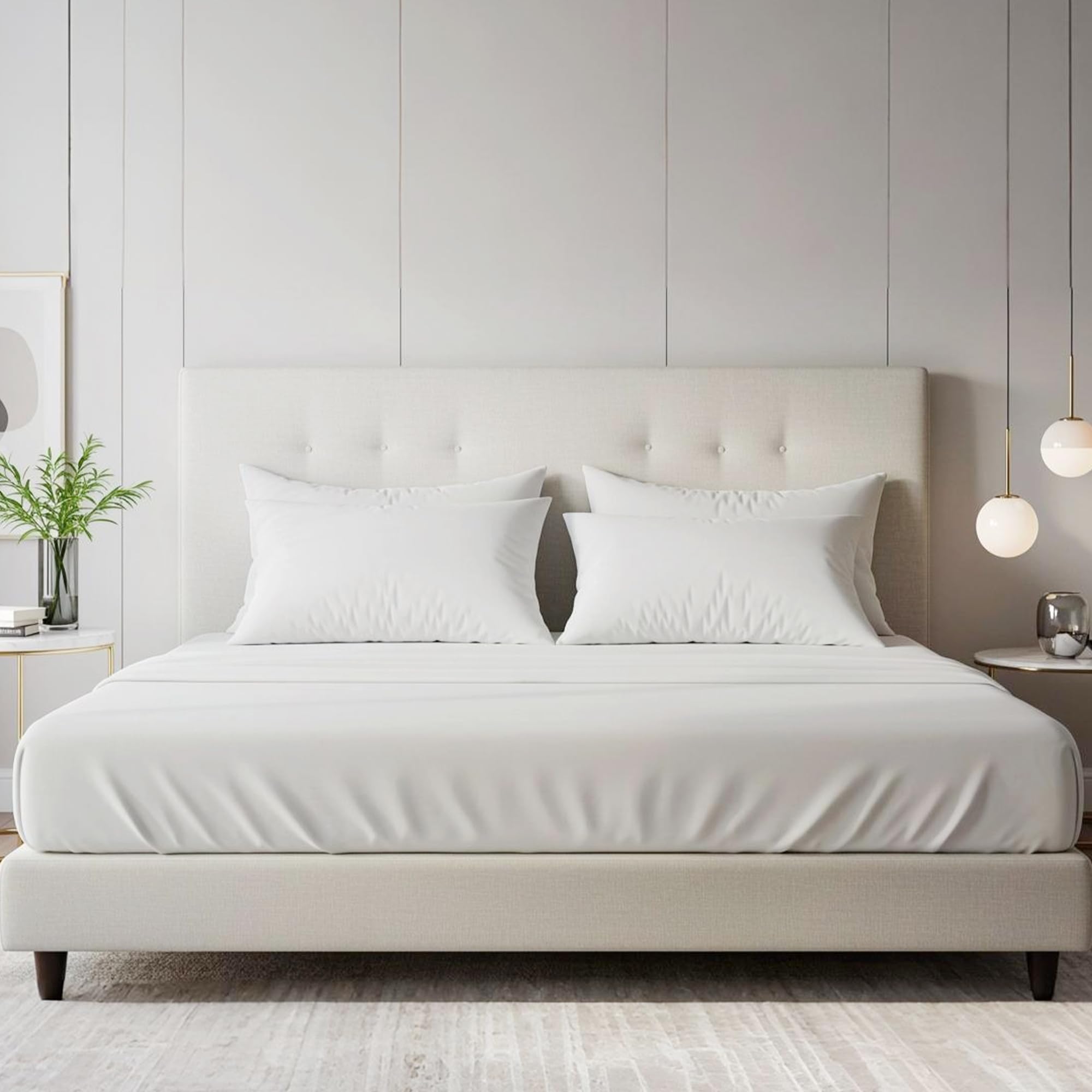 Bloombedding White 100% Egyptian Cotton 400Tc Double Fitted Sheet, 40Cm Deep Pocket