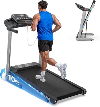 Treadmills for Home Foldable, Folding Treadmill with 10% Incline, 12km/h Running Machine with Bluetooth Speaker & App/Voice Control, 12 HIIT Modes, 3.5HP Treadmill for Heavy People, Max 180KG