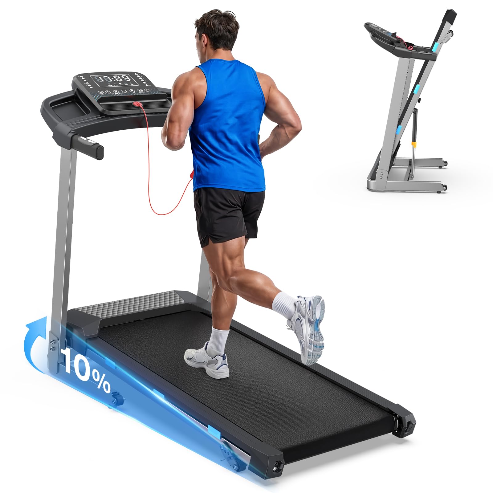 Cardirun Treadmills for Home Foldable, Folding Treadmill with 10% Incline, 12km/h Running Machine with Bluetooth Speaker & App/Voice Control, 12 HIIT Modes, 3.5HP Treadmill for Heavy People, Max 180KG