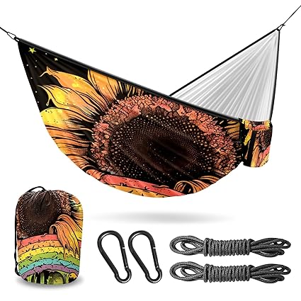 Vigetue Camping Hammock Double & Single Portable Hammocks with 2 Tree Straps, Great for Hiking,Backpacking,Hunting,Outdoor,Beach,Camping, Sunflower (39)