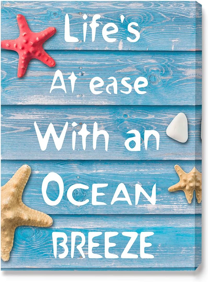 Modern Rustic Starfish Beach Bathroom Canvas Wall Art,Life