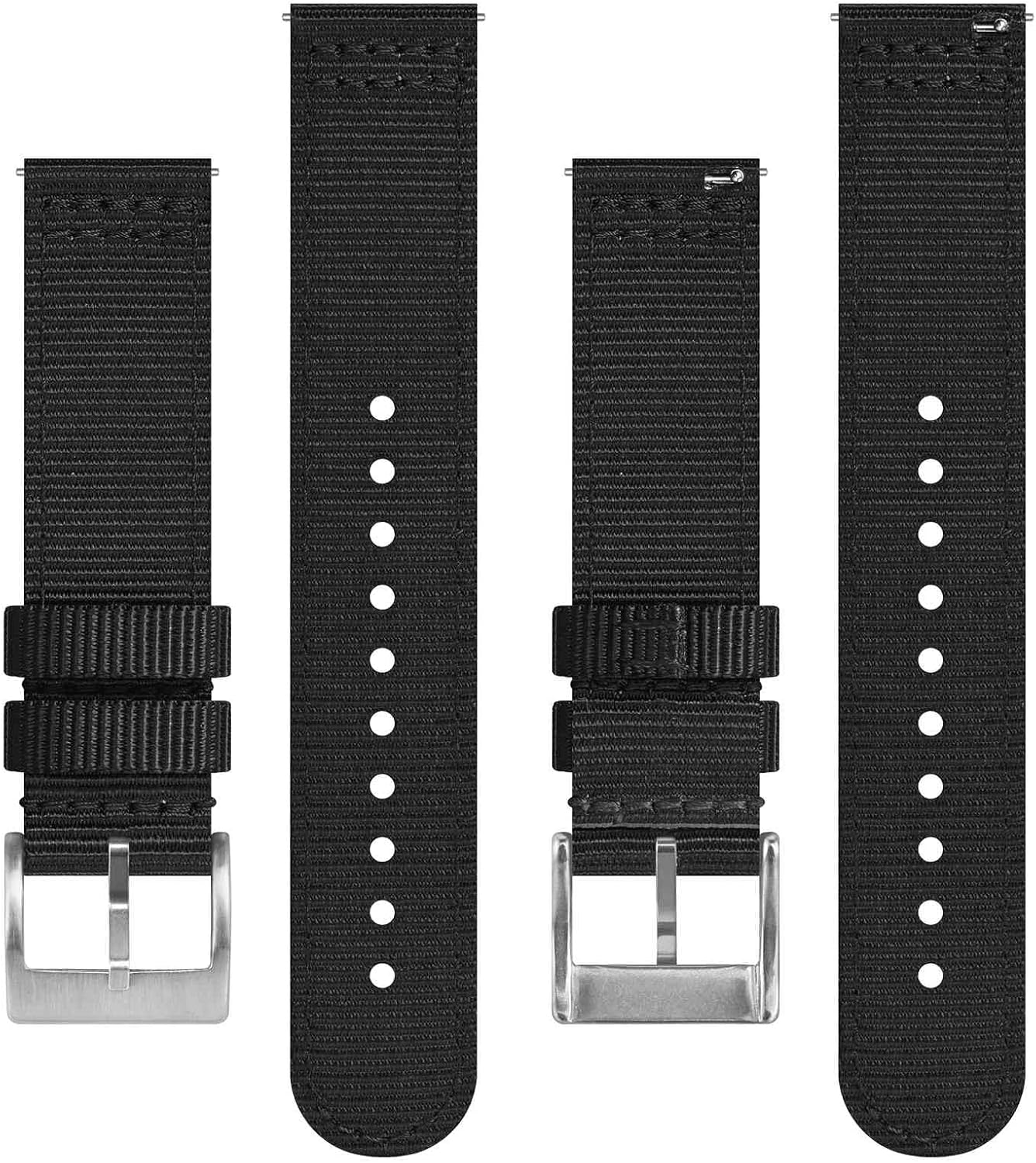 BISONSTRAP Men’s Nylon Watch Bands, Two-Piece Military Watch Straps, Quick Release, Brushed Buckle, Band Width 18mm 19mm 20mm 22mm image 3