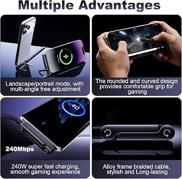USB C 2-in-1 Charger Cable with Stand 240W Fast Charging 1.5M