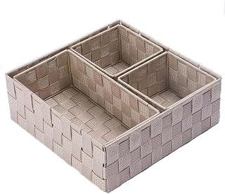 Set of 4 Woven Storage Box Cube Basket Drawer Organizer Divider Basket Box, Storage Tote Bins for Bathroom, Kitchen, Cabinet, Closet, Shelf, Dresser, Store Snacks,Baking Supplies