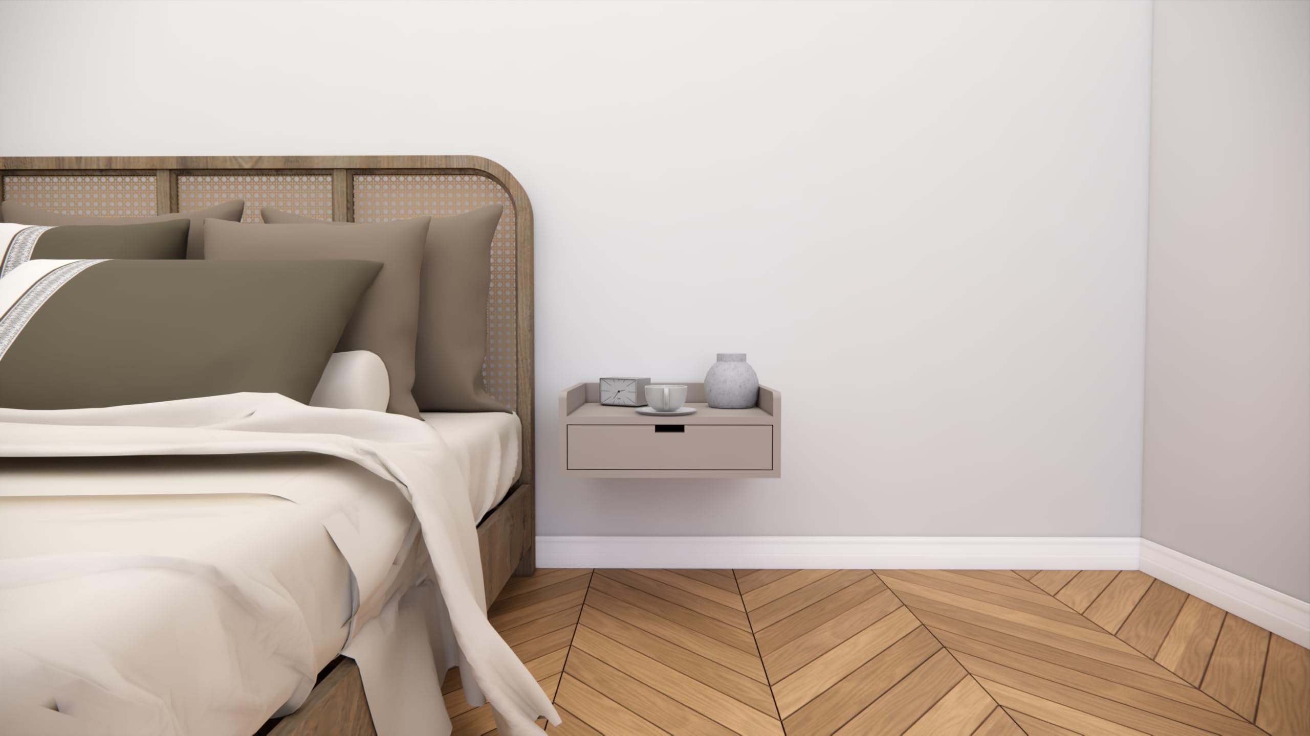 Modern Wall Mounted Bedside Table with Drawer | Floating Nightstand for Bedroom | Space Saving Wooden Side Table with Storage | Minimalist Bedside Shelf Design (Light Grey)-image-13