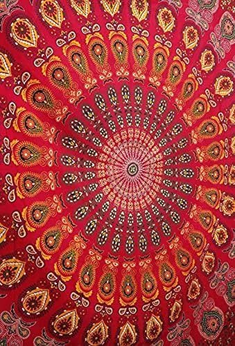 Miniatura 4 de Tapiz hippie indio bohemio psicodélico, azul dorado pavo real mandala colgante en la pared (rojo dorado, King (88 x 104 pulgadas) (88.6 x 104.3 in)