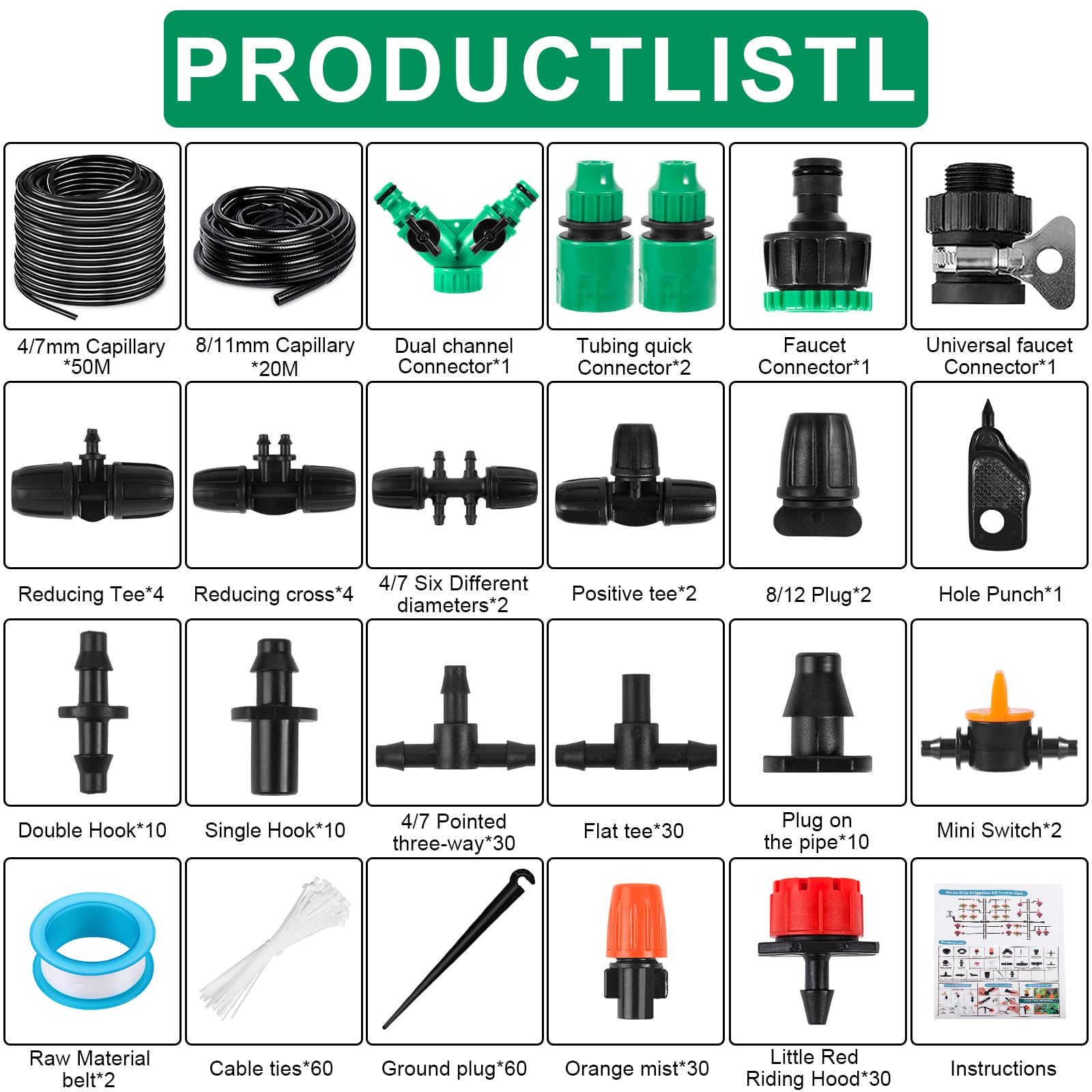 JUQG 297 Pcs Sistema de Riego por Goteo, Sistema de Riego Jardín, 50m+20m Kit de Riego, Jardín de Vegetales Sistema de Riego Automático de Bricolaje, Adecuado Jardines, Céspedes, Mmacetas y Granjas — view 2