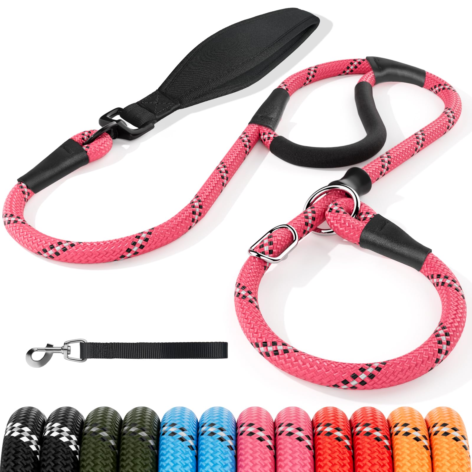Kdsvakd Slip Lead for Dogs No Pull Training Leash with Double Comfortable Handles and Collar Attachment