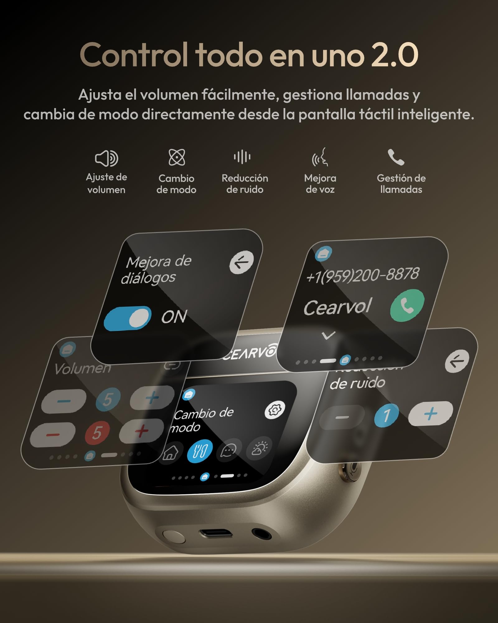 Wave Amplificador de Sonido Bluetooth, Estuche con Pantalla Táctil, App Control, Entrada AUX, Recargable, Ideal para TV y Llamadas, Blanco Estelar