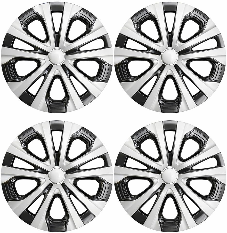 Wheel Covers Replacement for Toyota Corolla 2020-2022, Prius 2019-2022 15 Inch; 10 Split Spoke; Silver and Charcoal Color; ABS Plastic (4 Pieces)