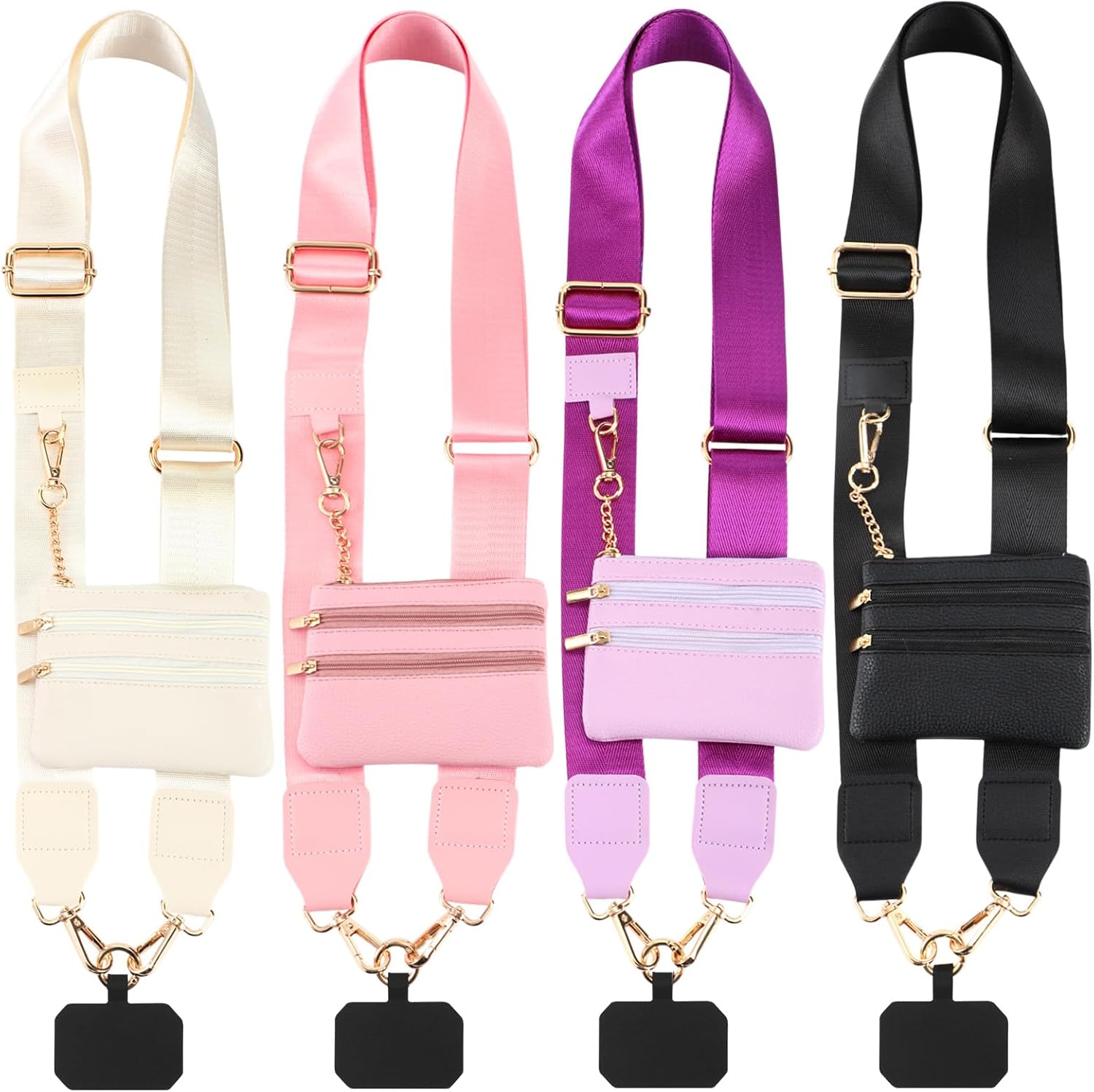 4 Pack Clip and Go Strap for Phone with Wallet Crossbody Phone Strap with Zippered Pouch Adjustable Lanyard Bag(Vivid)