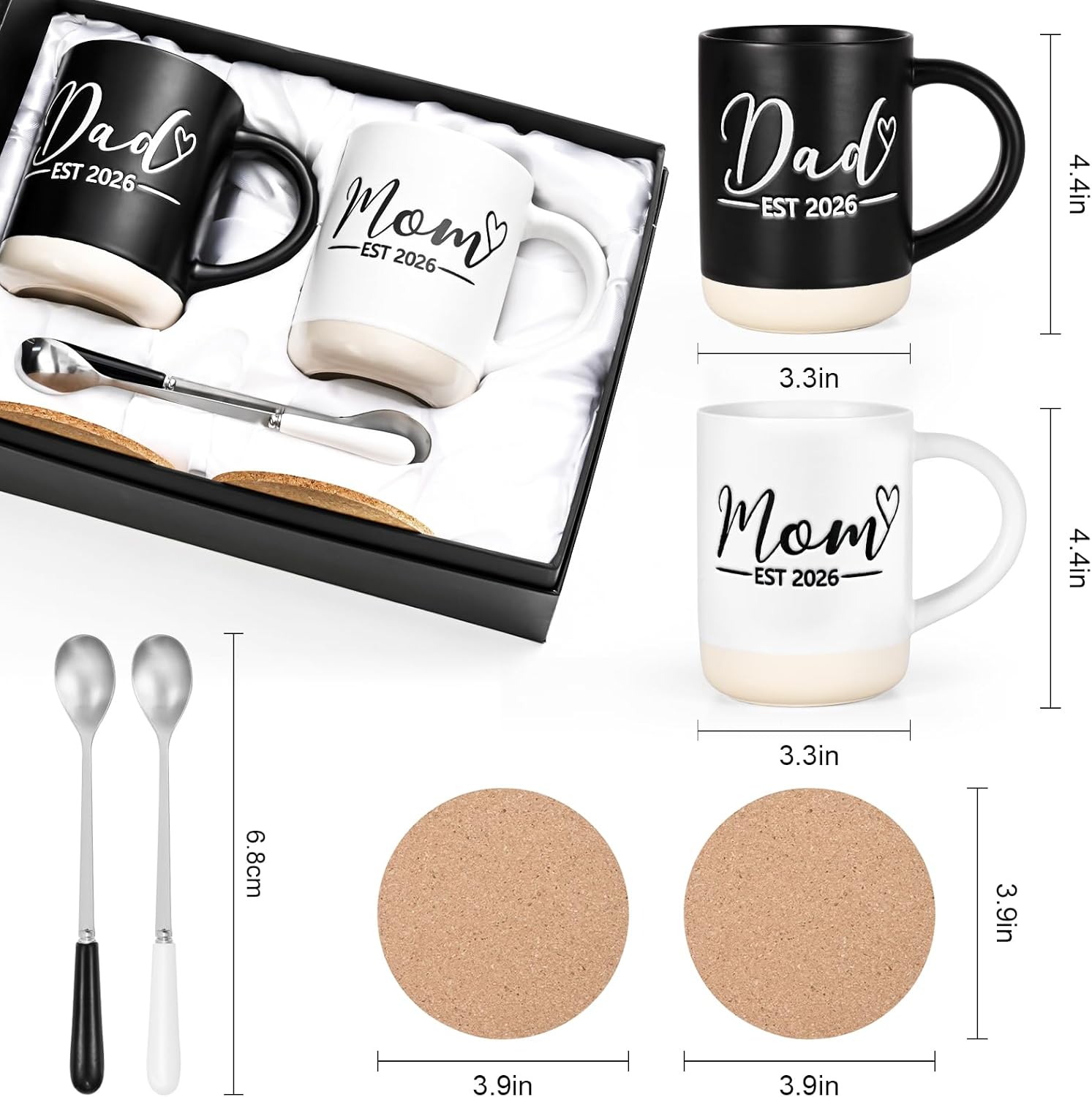 YHRJWN Mom and Dad Mugs Est 2026-16Oz, New Parents Gifts for Couples, New Mom and Dad Gifts for Expecting First Time Parents, Christmas Gift for Couples