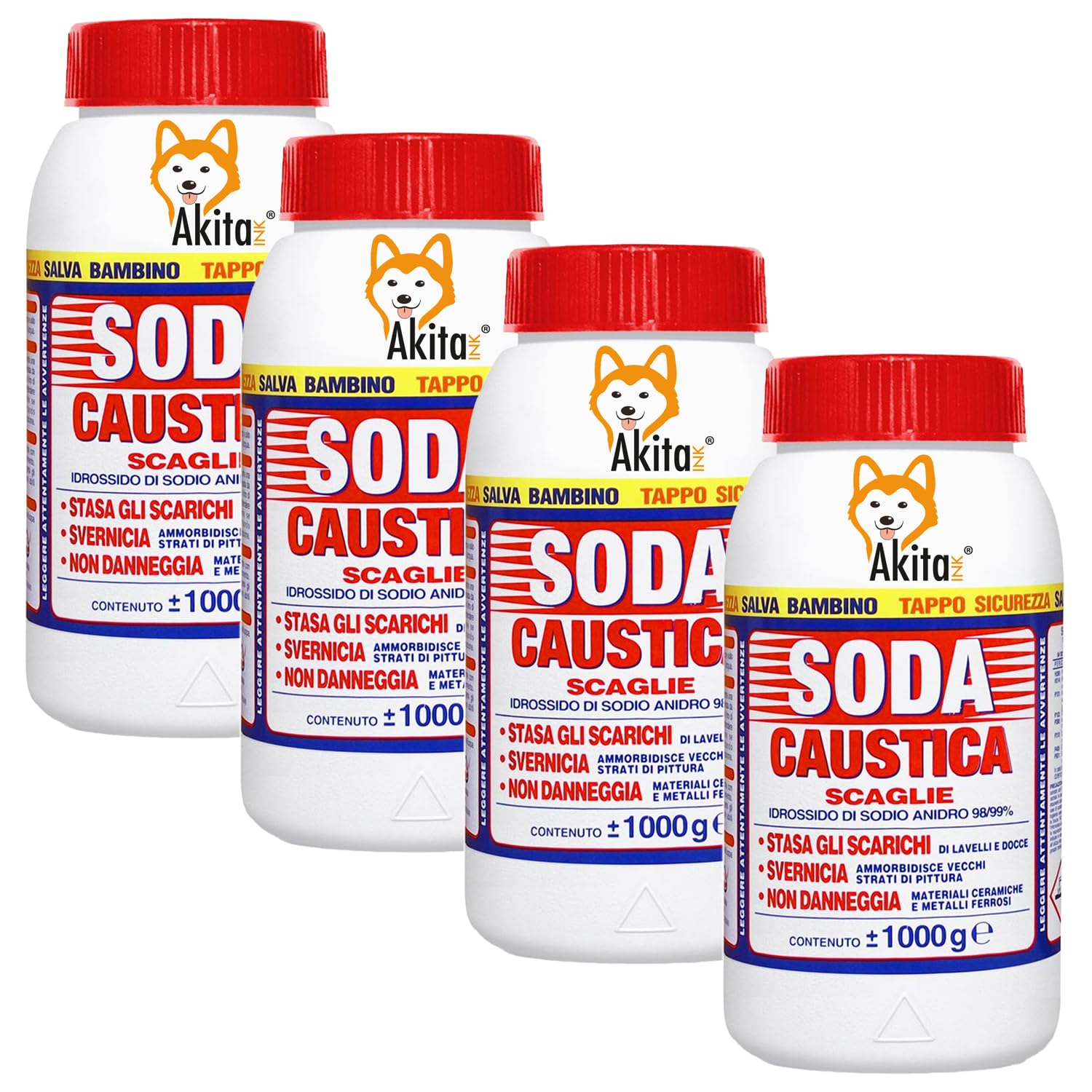 Soda caustica a scaglie uso industriale domestico sverniciatore disincrostante 4 pz
