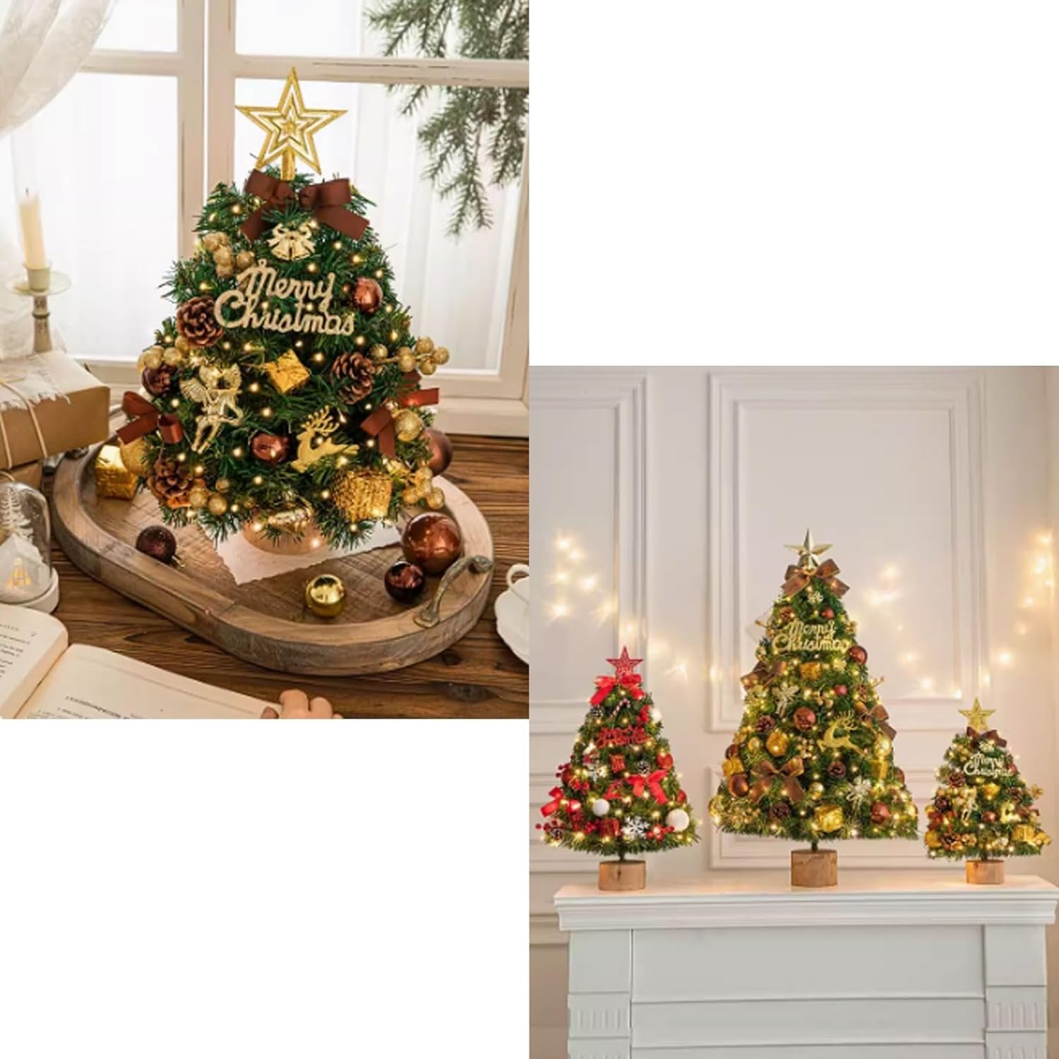 Mini albero di Natale artificiale da 45 cm/60 cm, piccoli alberi di Natale da tavolo for decorazioni fai da te for le feste natalizie Piante artificiali(Gold a,45cm)