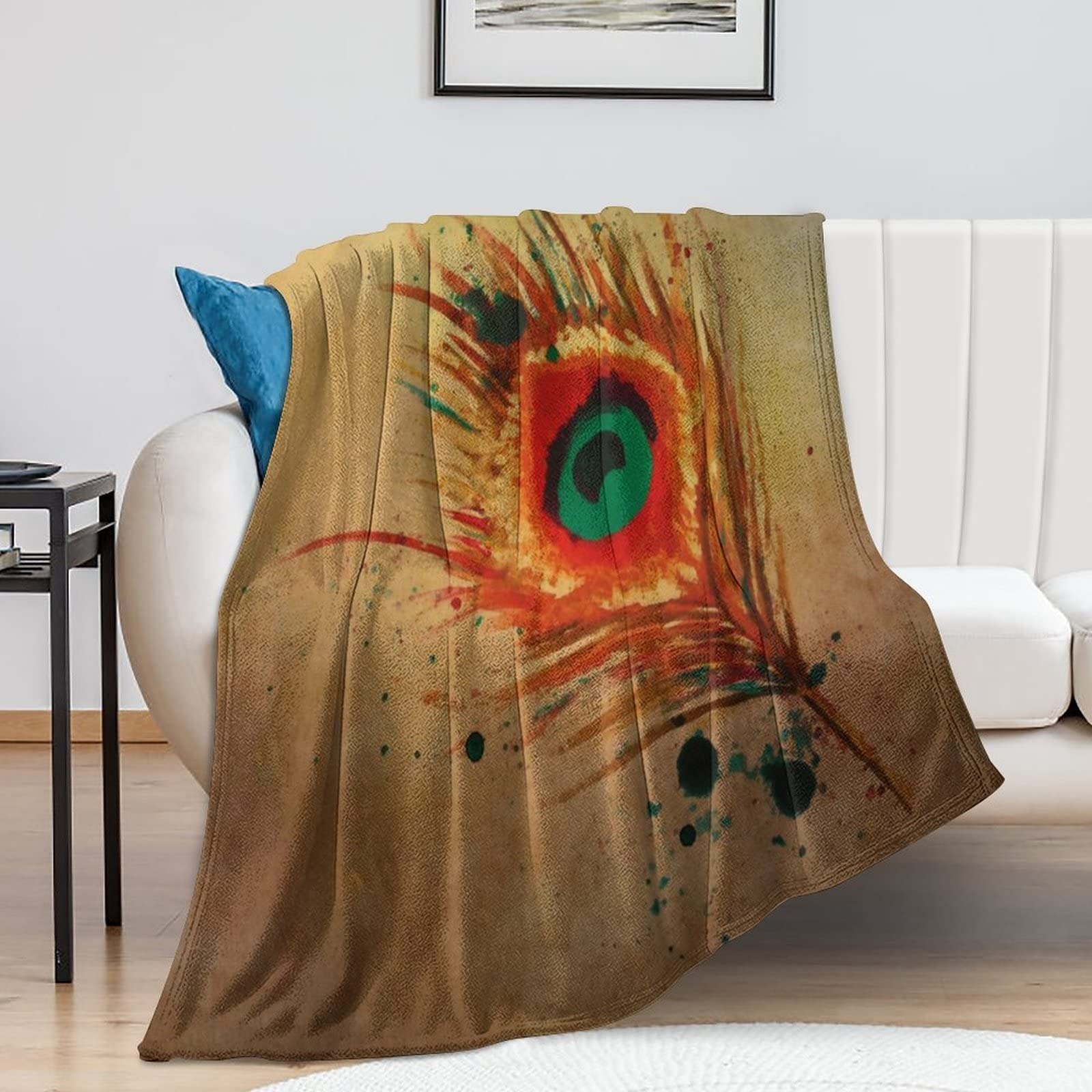 Couverture en fourrure motif paon et oiseaux, plaid haut de gamme antistatique