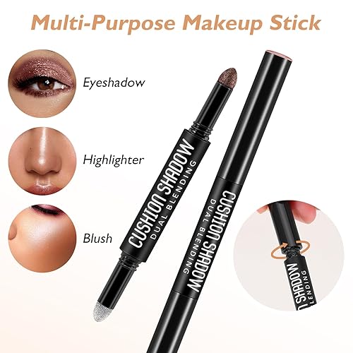 Miniatura 4 de Sombra de ojos en barra en crema impermeable, lápiz de sombra de ojos 2 en 1, altamente pigmentado, fácil de aplicar, resaltador champán, larga