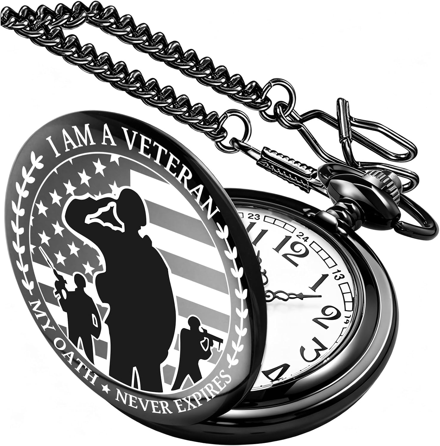 Tiong Pocket Watch,American Eagle Flag USA US Flag Patriotic 4th of July Gifts for Veterans,Custom Pocket Watch for Veterans with Chain,Best Veterans Independence Day Gifts