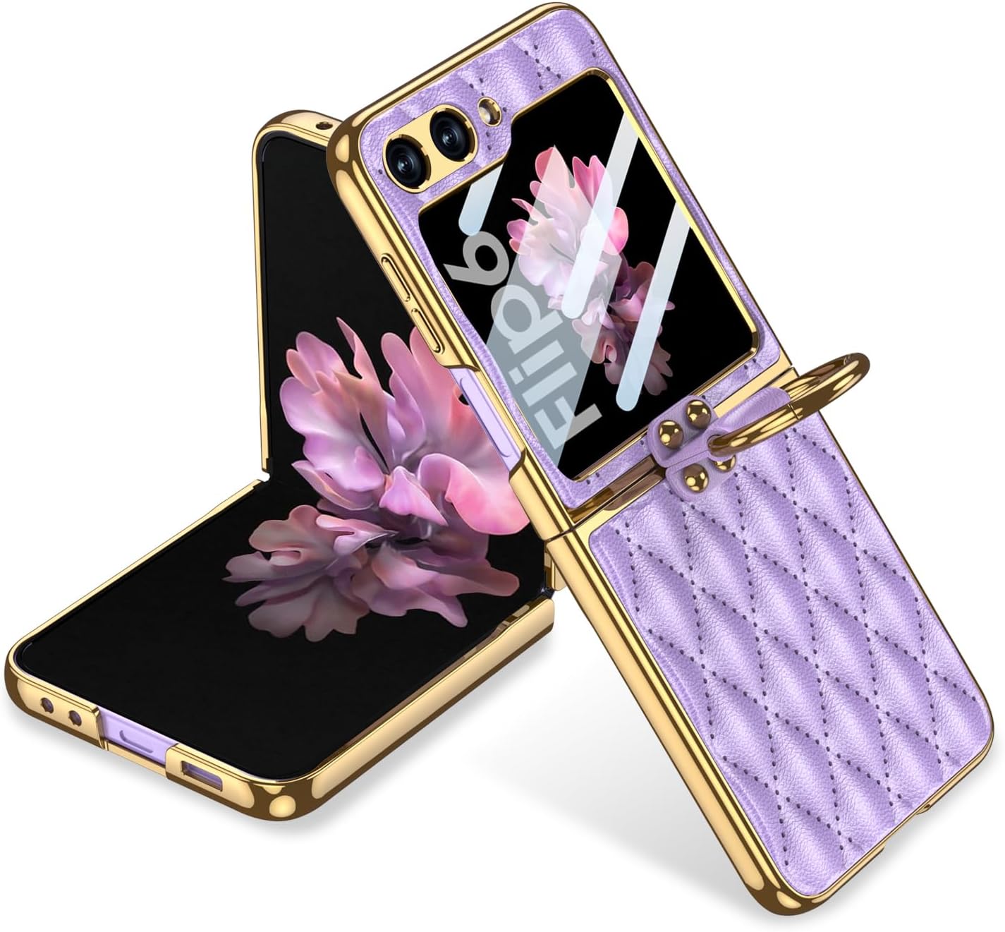 SHIEID Z Flip 6 Case, Galaxy Z Flip 6 Leather Case with Electroplated Frame, Ring Stand, Sponge Lining, and Diamond Shape Design for Samsung Galaxy Z Flip 6, Purple
