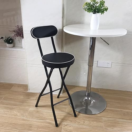 Miniatura 7 de Taburete de bar plegable con respaldo, taburetes de bar de piel sintética, taburetes redondos para mostrador de cocina, silla de comedor, taburete